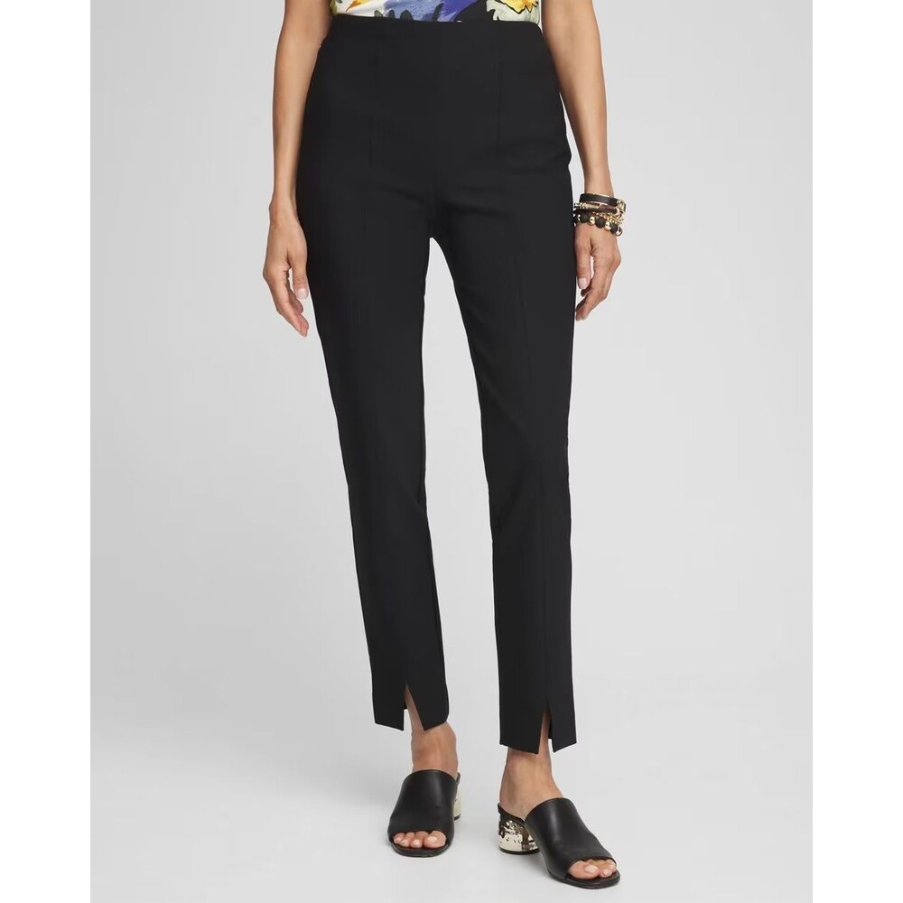 Chicos Bi-Stretch Front Seam Slit Ankle Pants Women 2 US 12 Black Pull On
